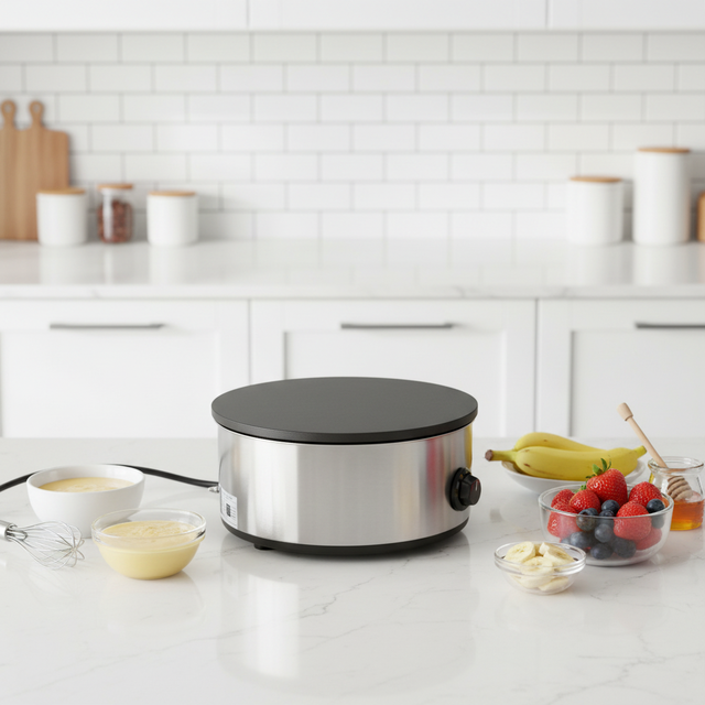 New Commercial Electric Crepe Machine with Strong Hot Plate Adjustable Thermostat High Productivity 220V & 1 Year Warranty