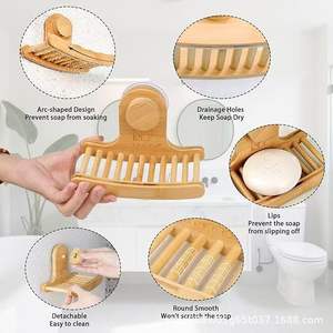 Support mural pour savon en bambou Modedun, courbé, couleur bois naturel, avec ventouse pour salle de bain - Product Image 3