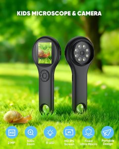 แว่นขยายพกพาขนาดเล็กสำหรับเด็ก พร้อมไฟ LED ดิจิตอล ขยายได้ 500 เท่า 4 เท่า ของขวัญวันคริสต์มาส วันเกิด สำหรับเด็กชาย เด็กหญิง 8910-355 ไฟ LED - Product Image 3