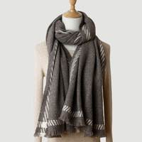Écharpe et châle rayés en laine de yak pour femme, 65x195cm, double usage, épais et chaud, pour l'automne et l'hiver