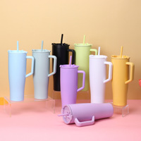 Gobelet jaune citron de 40 oz avec poignée et couvercle à paille, tasse couleur unie, garde les boissons froides et chaudes pour le sport, la gym, portable