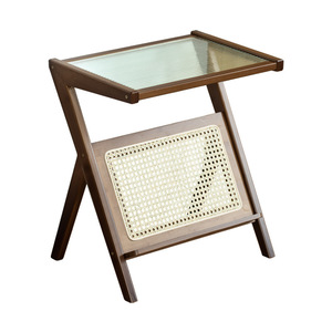 Minimalist Coffee <b>Table</b> With Glass Top And Rattan Shelf For Living Room Or Bedroom Use - Product Image 5