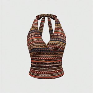 Top corto estilo bohemio para mujer, estilo retro hippie, con lazo en la espalda, ajustado, de punto, para salir de fiesta - Product Image 5