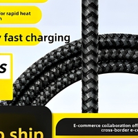 Kabel Data Hitam Keren dengan Anyaman Tembaga Murni, Pengisian Daya Super Cepat Type-C PD100W 3A, Transfer USB3.2 10Gbps untuk Ponsel Android.