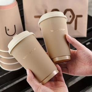 Vaso de café desechable de doble pared de 8/12/16 onzas, personalizado, ecológico, reciclable, color nude, con estampado de lámina en oro rosa, tacto suave, de papel. - Product Image 1