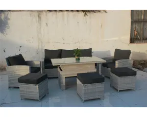 Hot Sale Rattan Outdoor Furniture Sofa and Height Adjustable Dining Table Set