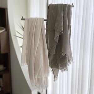 Kadın yaz pamuk keten düz renk uzun şal japon kore sanat plaj tül eşarp güneş koruyucu seyahat eşarp geleneksel - Product Image 1