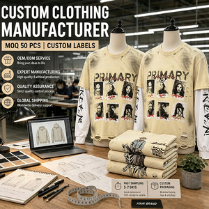Custom Cotton Cut Distressed Vintage SweatShirt <b>Patchwork</b> Embroidery Stained Digital Printed Double Layer Long Sleeve <b>Shirt</b> - Product Image 1