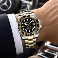 Montre de sport de luxe personnalisée avec logo, Premium, pour l'extérieur, Pearl DG5833 GMT automatique, classique, étanche, dorée, pour homme