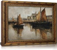 Tableau mural vintage encadré or Paysage marin Impression sur toile de bateaux à voile rétro Échantillons OEM ODM prêts en moins d'une journée
