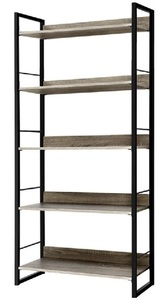 ชั้นวางหนังสือสูง5ชั้นสำหรับห้องนั่งเล่นไม้โอ๊คสีเทาวินเทจชั้นวางจัดแสดงและจัดเก็บ - Product Image 2