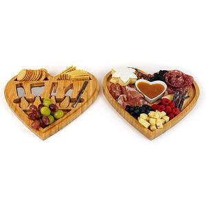Juego de tabla de quesos de bambú en forma de corazón con cubiertos y plato de cerámica para servir frutas y aperitivos - Product Image 5