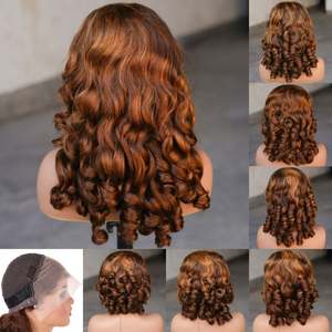 Wholesale 13x4 HD Brazilian Hair Glueless Frontal <b>Wig</b> Bouncy Loose Wave Pre-Plucked 300% Density Highlight <b>Wigs</b> for Black Women - Product Image 3