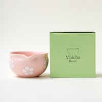 En stock, bol à matcha en céramique japonaise de haute qualité avec bec verseur, logo personnalisé, avec boîte cadeau pour la cérémonie du matcha, coffret cadeau matcha