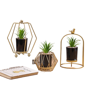 2408 guxiang simulación maceta suculenta Decoración Luz lujo <span class=keywords><strong>hierro</strong></span> arte marco geométrico planta verde hogar porche vela Ho - Product Image 2