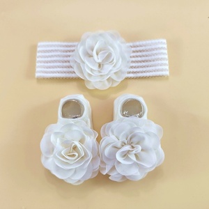 Lace Flower Hair <b>Band</b> With Fontanelle Guard Design Infant Lovely Headwear and Socks Matching Suit <b>Hat</b> and Socks Set - Product Image 5