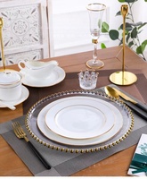 Assiettes à rebord doré pour la restauration en gros, vaisselle décorative en porcelaine fine, ensemble d'assiettes de table blanches avec bordure dorée