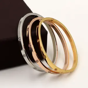 Moda Venda Quente De Aço Inoxidável Jóias Gravado Amor Parafuso Pulseira Mulheres Bonitas Pedra De Cristal Cuff Bracelet