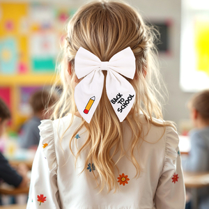 CN Factory Logotipo personalizado Tela hecha a mano Lazo para el cabello Bordado Logo Lápiz Volver a la escuela Pinza para el cabello para niñas Niños - Product Image 5