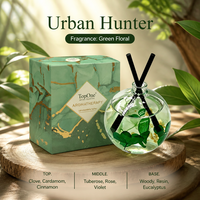 Diffuseur d'arômes en verre de luxe moderne avec fleurs préservées et bâtonnets en rotin – Parfum d'ambiance haut de gamme