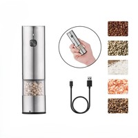 Rechargeable Gravity Electric Salt and Pepper Grinder Set Stainless Steel Spice Mill with Adjustable Coarseness & Dust Cover