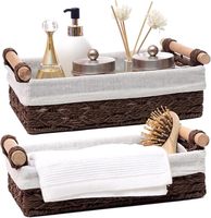 Ensemble de deux paniers pliables en osier en bois avec rangement tissé en corde pour l'agencement de la cuisine conservation des aliments poignées en bois
