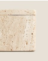 SAIDKOCC Boîte de rangement pour articles divers en marbre naturel carré, entrée, salle de bain, coiffeuse, beige, couvercle en travertin, minimaliste, moderne