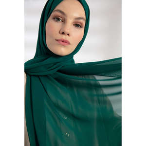 Emerald Green Chiffon <b>Shawl</b> For <b>Women</b> Breathable Lightweight Middle East Style Scarf - Product Image 4