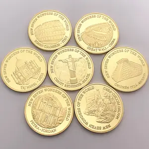 Seven Wonders Of The World Tourism Gold plated Commemorative pyramid the Great Wall Souvenir Coin US challenge coin collection