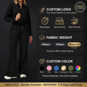 Conjunto Deportivo de 2 Piezas para Mujer, Sudadera Corta y Pantalones Deportivos, Logotipo Personalizado OEM, 100% Algodón, 380g, Transpirable, Ropa Deportiva Mujer Mayoreo - Product Image 3