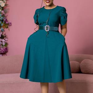 Vestidos de Oficina de Verano para Mujer, Cuello Redondo, Manga Corta, Elegantes, Fruncidos, Estilo Africano, <span class=keywords><strong>con</strong></span> Cinturón - Product Image 2