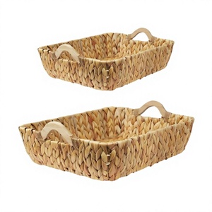 Cestas de Almacenamiento Grandes Tejidas a Mano Modernas con Asas de Madera, Paquete de 2, Cestas Organizadoras Plegables de Jacinto de Agua - Product Image 4