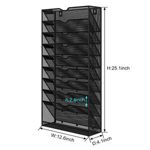 Home Office Mesh 10 Tier Vertical Hanging <strong>Wall</strong> <strong>File</strong> Holder with Bottom Flat Tray <strong>File</strong> <strong>Organizer</strong> for Papers, <strong>Folders</strong>, Magazines - Product Image 3