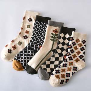 Mid-calf Cotton Flower <b>Socks</b> Crew Mid Tube <b>Socks</b> for Women Sweat Absorption Soft <b>Socks</b> - Product Image 5