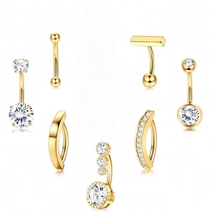 Ensemble de Piercings de Nombril en Acier Inoxydable avec Cristal Sertie à Griffes, Bijoux de Nombril Unisexe, Cadeau, Bijoux de Piercing - Product Image 1