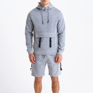 Conjunto de chándal de algodón para hombre, sudadera con capucha y pantalones cortos, con múltiples bolsillos, para estar en casa en verano, cómodo - Product Image 3