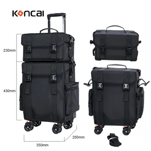 Wholesale Make Up Storage Vanity Case Black Nylon Travel Makeup Beauty Suitcase Trolley Professional Rolling Train Cosmetic Case