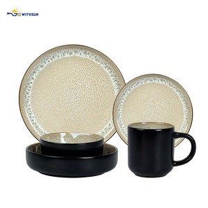 Service <span class=keywords><strong>de</strong></span> table en céramique <span class=keywords><strong>de</strong></span> style américain en grès <span class=keywords><strong>de</strong></span> 16 pièces, émail réactif, assiette, bol, tasse, usage domestique, jetable, résistant à la chaleur - Product Image 1