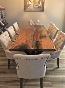 Dessus de table de forme naturelle au design unique en usine <span class=keywords><strong>Live</strong></span> <span class=keywords><strong>Edge</strong></span> Chêne Noyer Table à manger en bois massif Dalle de bois - Product Image 4