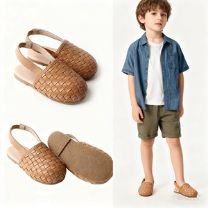 Babyhappy OEM çocuklar örgülü deri sandalet, kızlar ve erkekler için dokuma çocuk terlik sandalet, özel çocuk ayakkabı - Product Image 1