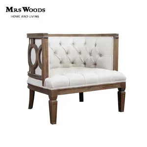 Mrs Woods Sofá de madeira de carvalho de alta qualidade esculpida com botão, cadeira de braço único, sofá para festas e eventos de hotel