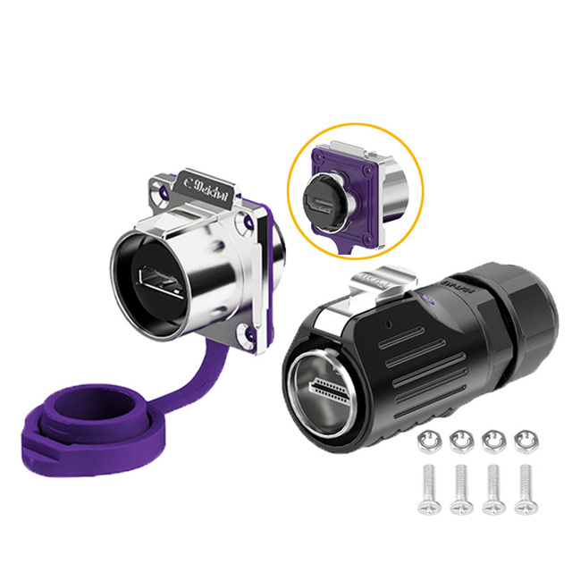 IP67 LP24 Self Locking Waterproof Connector 4K High Speed Aviation Plug Panel Mount Female Bulkhead for Outdoor Equipment