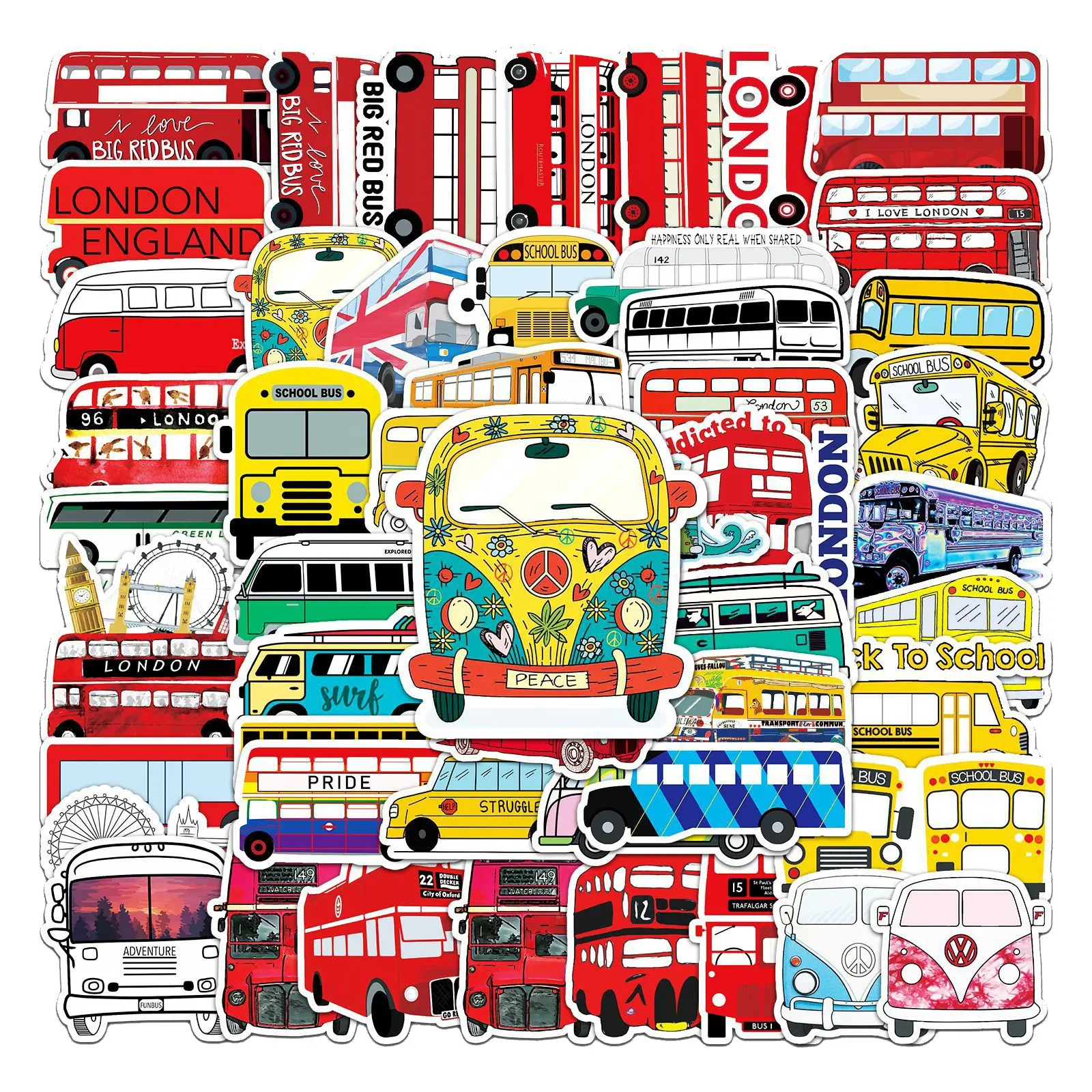 50Pcs लाल पीला बस Schoolbus कार भित्तिचित्र स्टीकर बच्चों छात्र के लिए मजेदार नोटबुक डायरी गिटार लैपटॉप स्टिकर