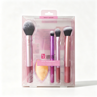 Großhandel Rosa 5-teiliges Make-up-Pinsel-Set mit Beauty-Schwamm Transparentes Etui Foundation Puder Rouge Lidschatten Pinsel-Kit für Frauen