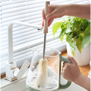Cup Brush With Long Wooden Handle Nylon Bristles For Glass Bottle Thermos Cleaning - Product Image 2