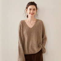 Pull en cachemire pour femme, col en V, automne-hiver, nouveau, coupe ample, amincissant, style coréen, tendance et polyvalent, tricot