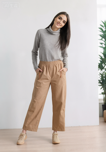 Pantalon court femmes décontracté <span class=keywords><strong>taille</strong></span> haute jambe large pantalon de salon 2025 ample léger <span class=keywords><strong>coton</strong></span> Capris avec poches - Product Image 3