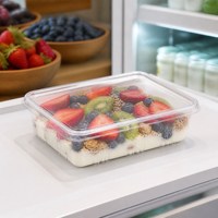 Contenant à charnière en PET haute transparence, jetable, de qualité alimentaire, anti-fuite, pour yaourt, mousse et pouding