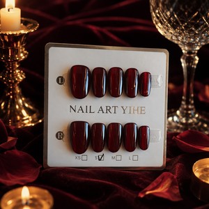 Faux ongles magnétiques rouges en PMMA à presser, couvrance totale moyenne, formes carrées effet gelée, 24 pièces pour femmes et hommes - Product Image 4