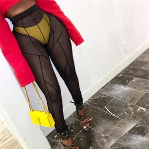Женские сетчатые прозрачные брюки 2021, сексуальные лоскутные леггинсы с высокой талией, облегающие брюки для коррекции фигуры